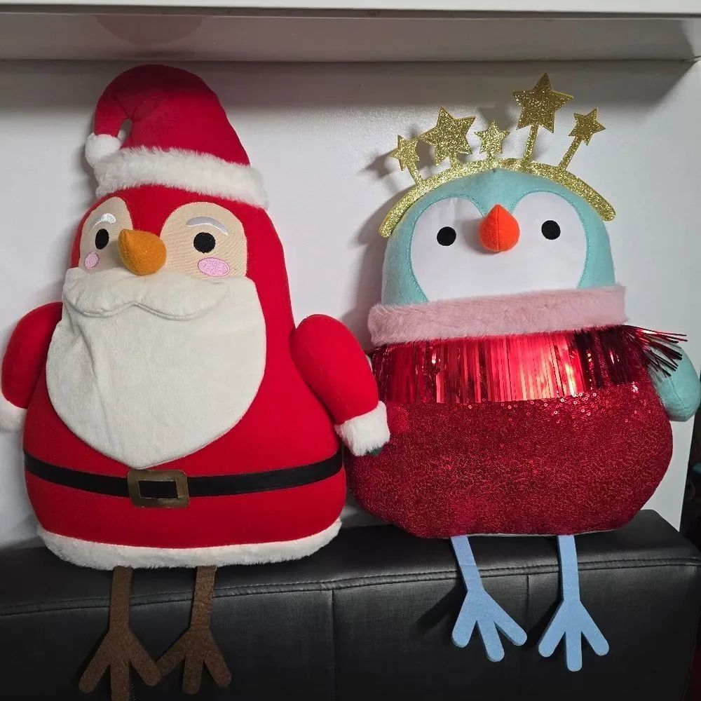 Wondershop 2025 Featherly Friends Gala Bird and Santa Plush Throw Pillows